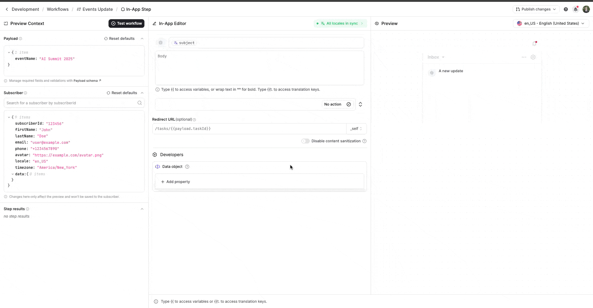 Using translation keys in step content editor