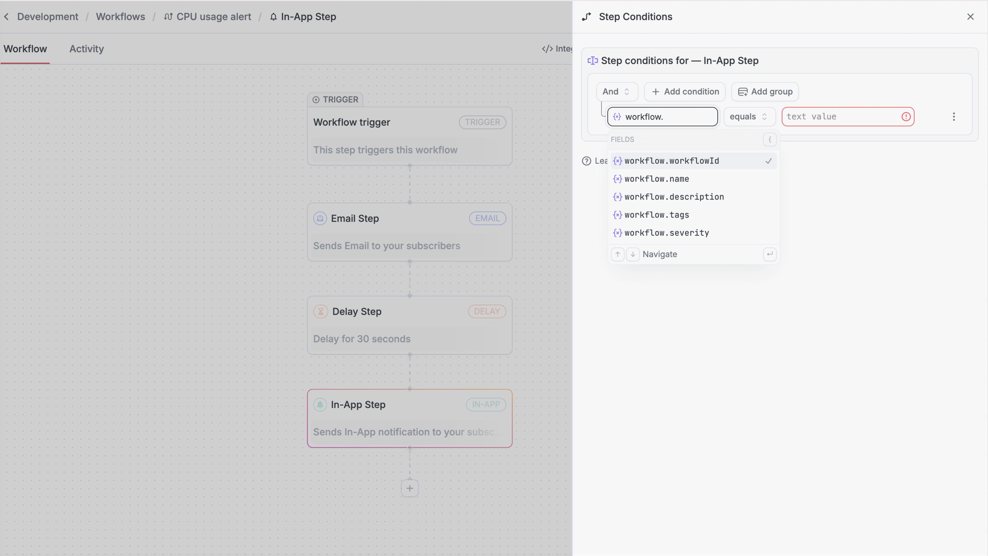 Workflow step conditions